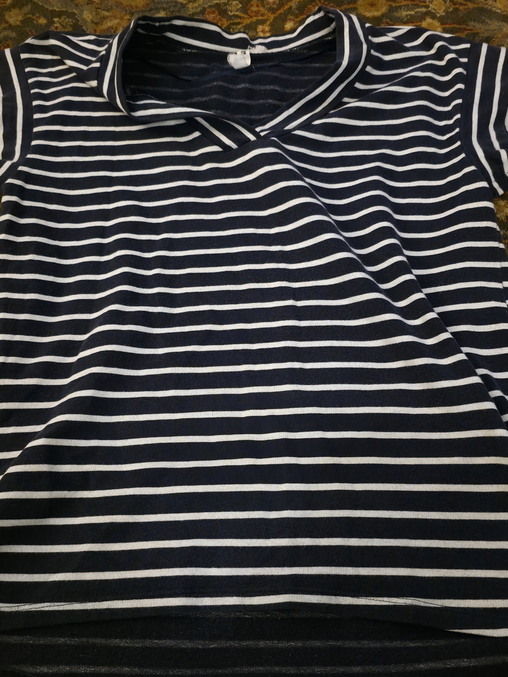 Striped Cable & Gauge Navy & White Short Sleeve Top with Crew Neck